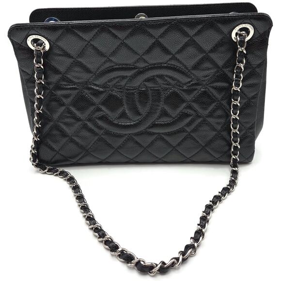 Chanel Grand Shopping Tote Handbag Black Caviar Leather Silver Hardware 13C GST - Picture 14 of 16